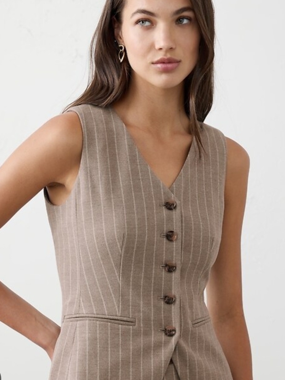 Banana Republic Taupe Pinstripe Sleeveless Vest